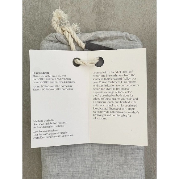 The Threadery Cotton Cashmere European Pillow Sham Light Grey 26" x 26" - Picture 5 of 6